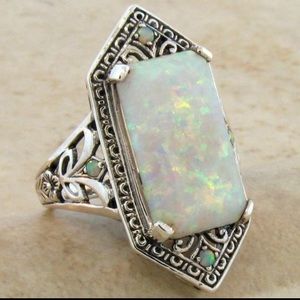 Silver Ladies Fire Opal Elegant Diamond Ring
